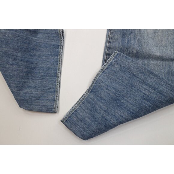 Vintage 90s Y2K Guess Jeans Mens 34x32 Faded Flared Wide Leg Denim Jeans Blue - Picture 6 of 13
